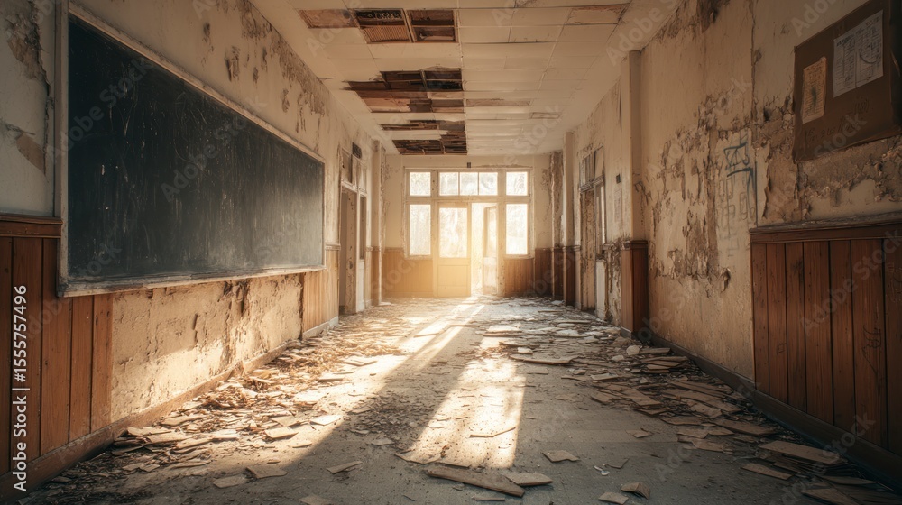 Abandoned school hallway sunlight Abandoned school hallway sunlight