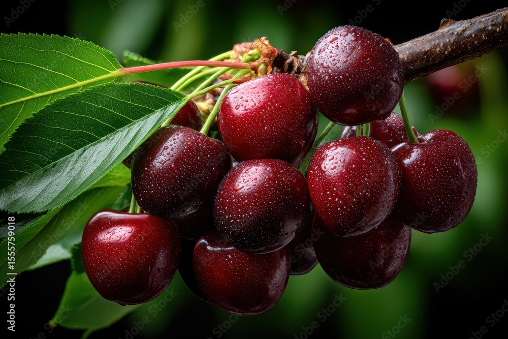 Obraz premium Black fresh cherries banner