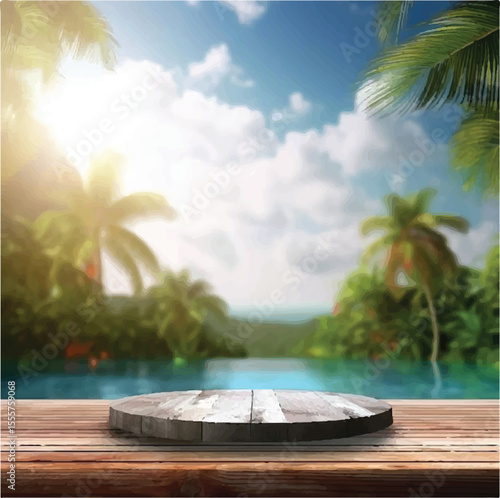 Free Nature Background Photo - 3D Nature Podium with Blurred Garden Background – High Quality Image - Natural Light Podium with Green Foliage – Free Product Mockup Photo - Free to Download
