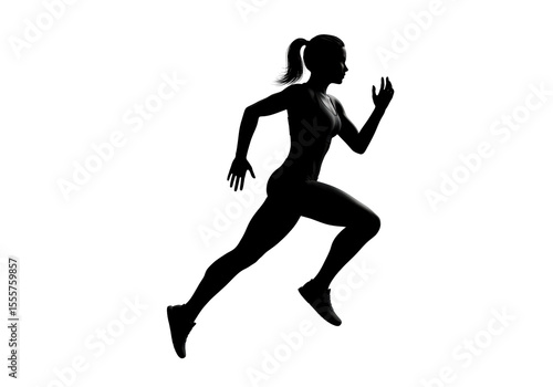 Isolated Silhouette of a Woman Running in Motion