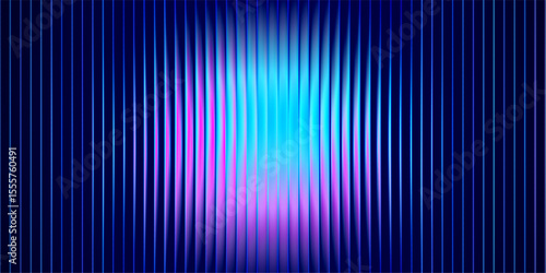 Glass neon circle with neon gradient. Ribbed abstract color gradation texture, sphere noise effect. Corrugated background with luminous ridges and curved lines glowing ring. Cyan magenta gradient.