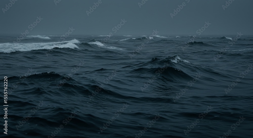 Fototapeta premium Dark Blue Ocean Waves Under a Gloomy Sky