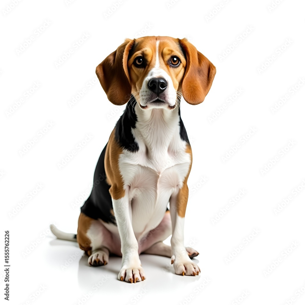 Beautiful Beagle dog sitting isolated on white background, adorable pet portrait, high quality studio image for stock use Beautiful Beagle dog sitting isolated on white background, adorable pet portrait, high quality studio image for stock use