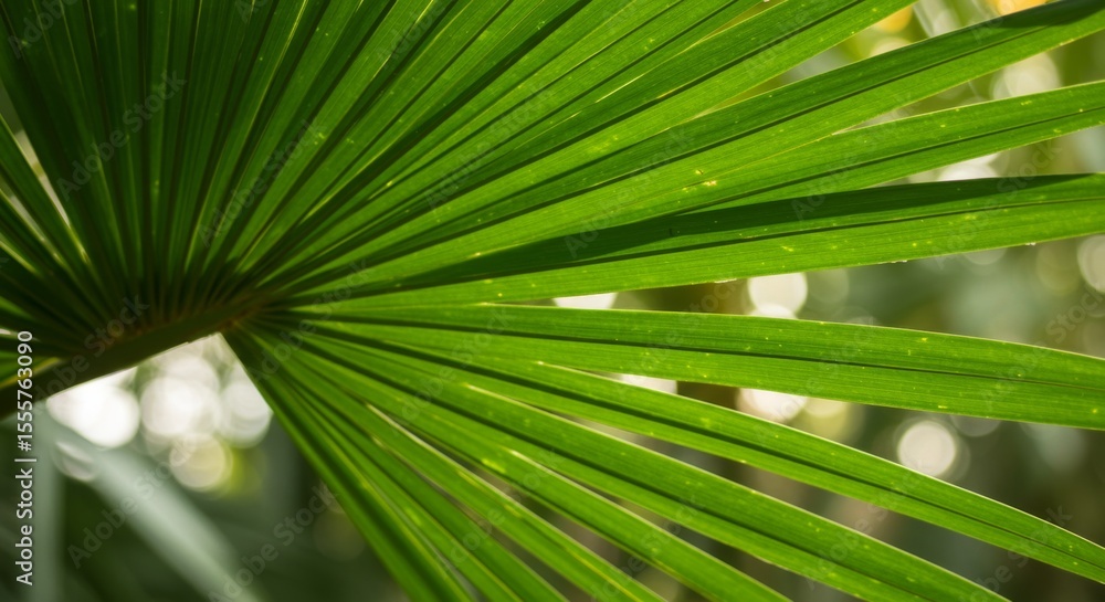Obraz premium Closeup of Vibrant Green Palm Leaf in Sunlight