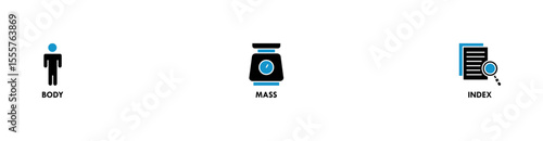 Banner of bmi web vector illustration concept with icons of body, mass, index