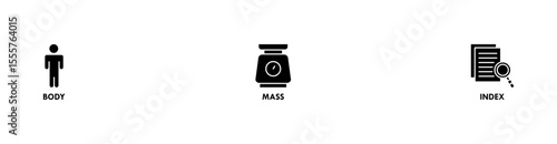 Banner of bmi web vector illustration concept with icons of body, mass, index
