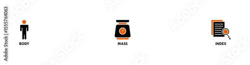 Banner of bmi web vector illustration concept with icons of body, mass, index