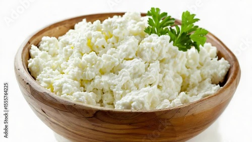 Wallpaper Mural A traditional wooden bowl filled with creamy cottage cheese and fresh parsley Torontodigital.ca