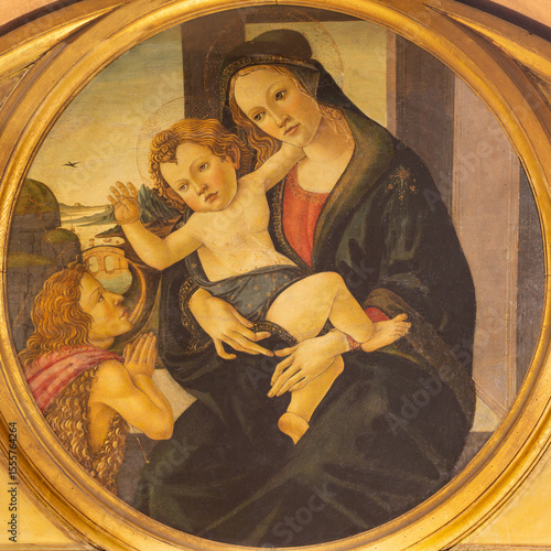 Canvas Print PISTOIA, ITALY - MARCH 16, 2025: The painting of Madonna in the church Chiesa di San Giovanni Fuorcivitas by school of Sandro Boticelli from end of 15