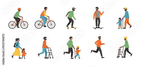 Wallpaper Mural Diverse People Engaging in Various Activities, Illustrated on White Background Torontodigital.ca