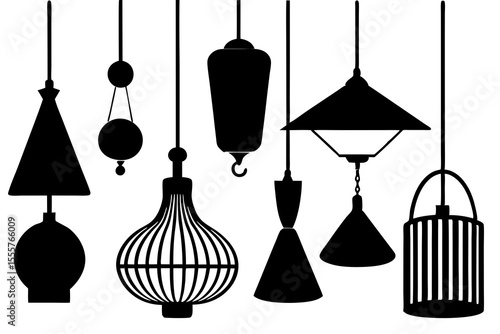 Collection of Black Silhouette Hanging Lamps, Lighting Design Elements