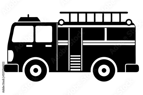 Black and White Firetruck Illustration, Side View