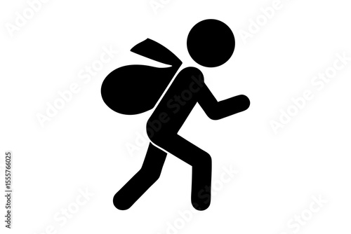 Running Person with Bag Icon, Simple Black Silhouette