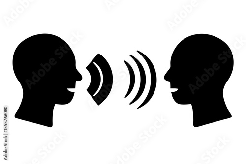 Communication Icon Two Heads Talking, Sound Waves