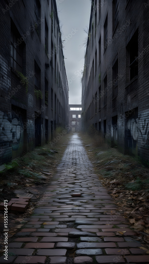 Abandoned Urban Alleyway with Overgrown Decay – Post-Apocalyptic Vertical City Scene Abandoned Urban Alleyway with Overgrown Decay – Post-Apocalyptic Vertical City Scene