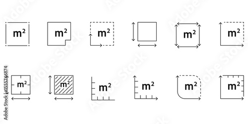 High quality vector icon of M2 symbol representing square meters. Measuring area of land, home, apartment or flat. Minimalistic linear design for dimensions
