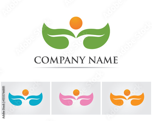 people leaf green nature health logo and symbols..