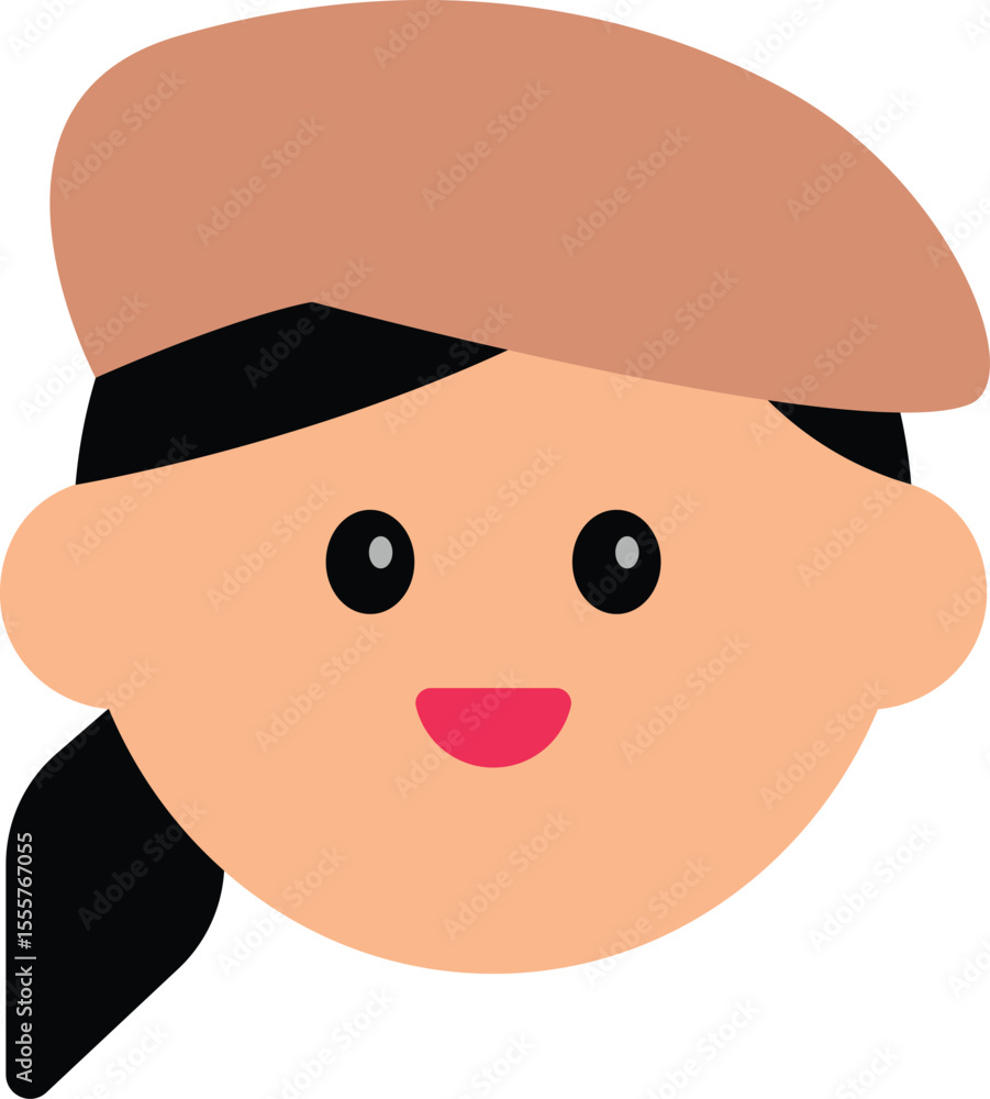 Fototapeta premium A cute flat-style avatar illustration of a character's face. Perfect for use in profile icons, customer service visuals, educational materials, sticker designs, or character-based UI elements.