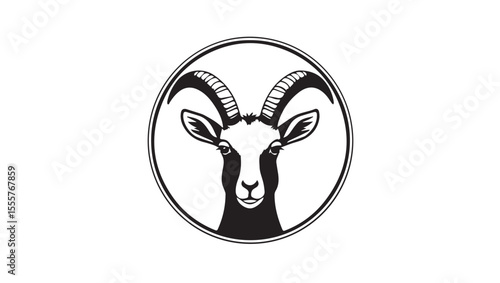 Silhouette vector image of alpine ibex's face with white background for logo or icon