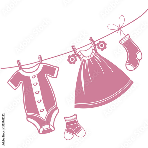 silhouette Baby Baby Girl Clothes Line on white background