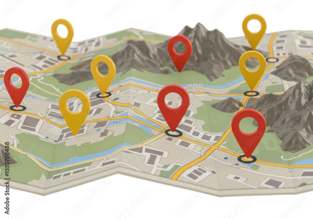 Obraz premium Isolated City Map with GPS Markers