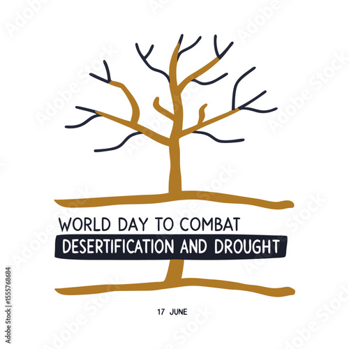 World day to combat desertification and drought with a stylized tree drawing art