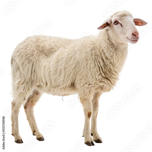 A Portrait of a White Sheep Standing In Front of  isolated on a transparent background