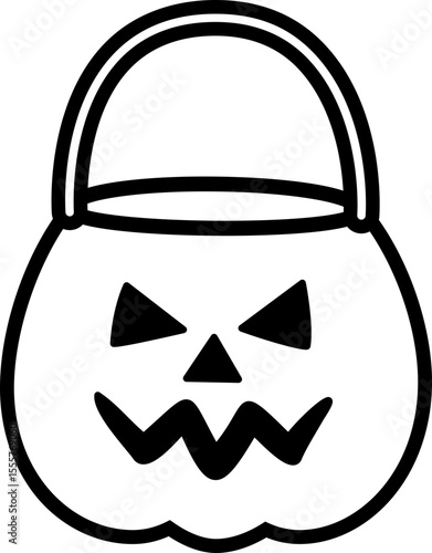 Jack-o-Lantern Trick or Treat Bucket Icon Vector.
Black Halloween Candy Bag line cartoon.
Halloween Pumpkin Candy Bucket outline isolated. 
Transparent background. SVG file.