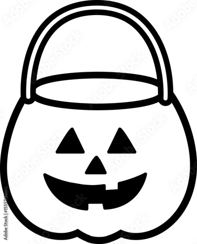 Jack-o-Lantern Trick or Treat Bucket Icon Vector.
Black Halloween Candy Bag line cartoon.
Halloween Pumpkin Candy Bucket outline isolated. 
Transparent background. SVG file.