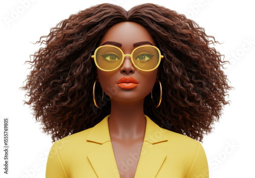 Isolated Stylish African American Woman with Retro Glasses