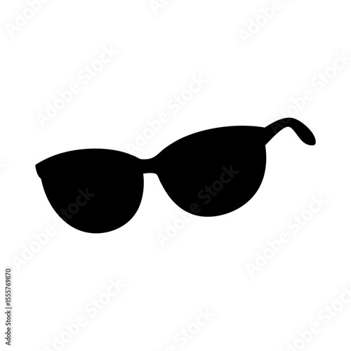 Isolated black silhouette of sunglasses with curved frames and temples on a white background