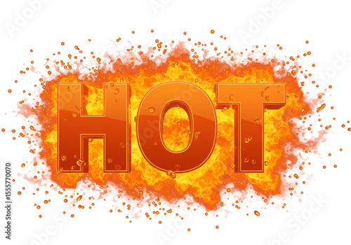 Isolated Fiery Hot Text with Flames and Drops