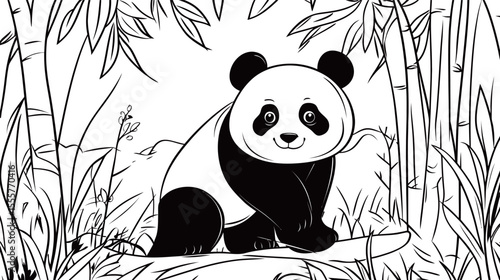 Adorable image of a fluffy panda sitting peacefully in a lush green forest, surrounded by bamboo and soft natural light, conveying a sense of innocence, cuteness, wildlife harmony