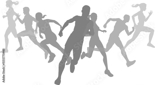 A set of silhouette runners running or jogging. Active sports people healthy players fitness silhouettes concept.