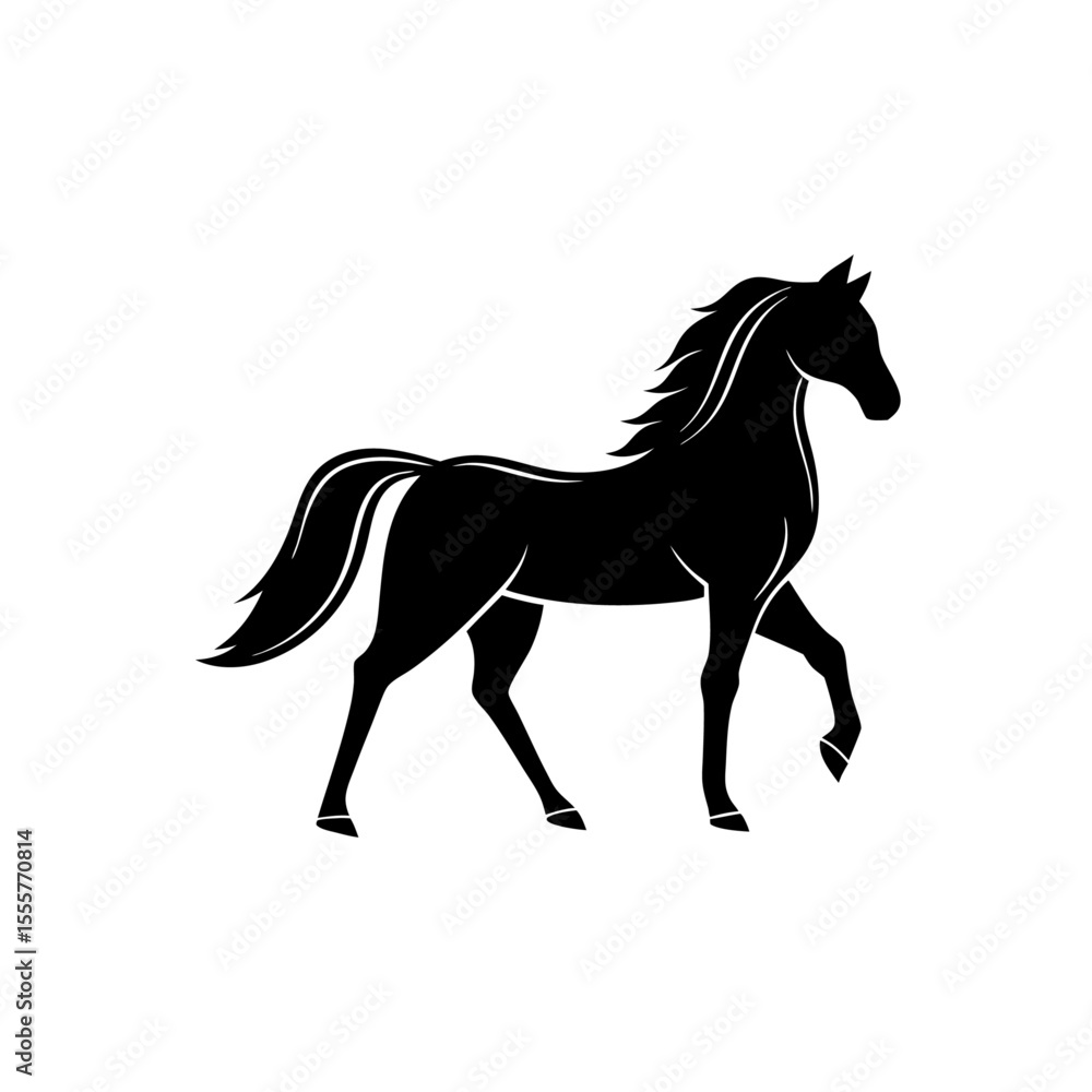 Obraz premium Silhouette of a black horse with a flowing mane and tail on a white background image art