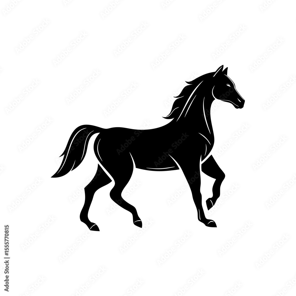 Obraz premium Silhouette illustration of a black horse with a flowing mane on a white background