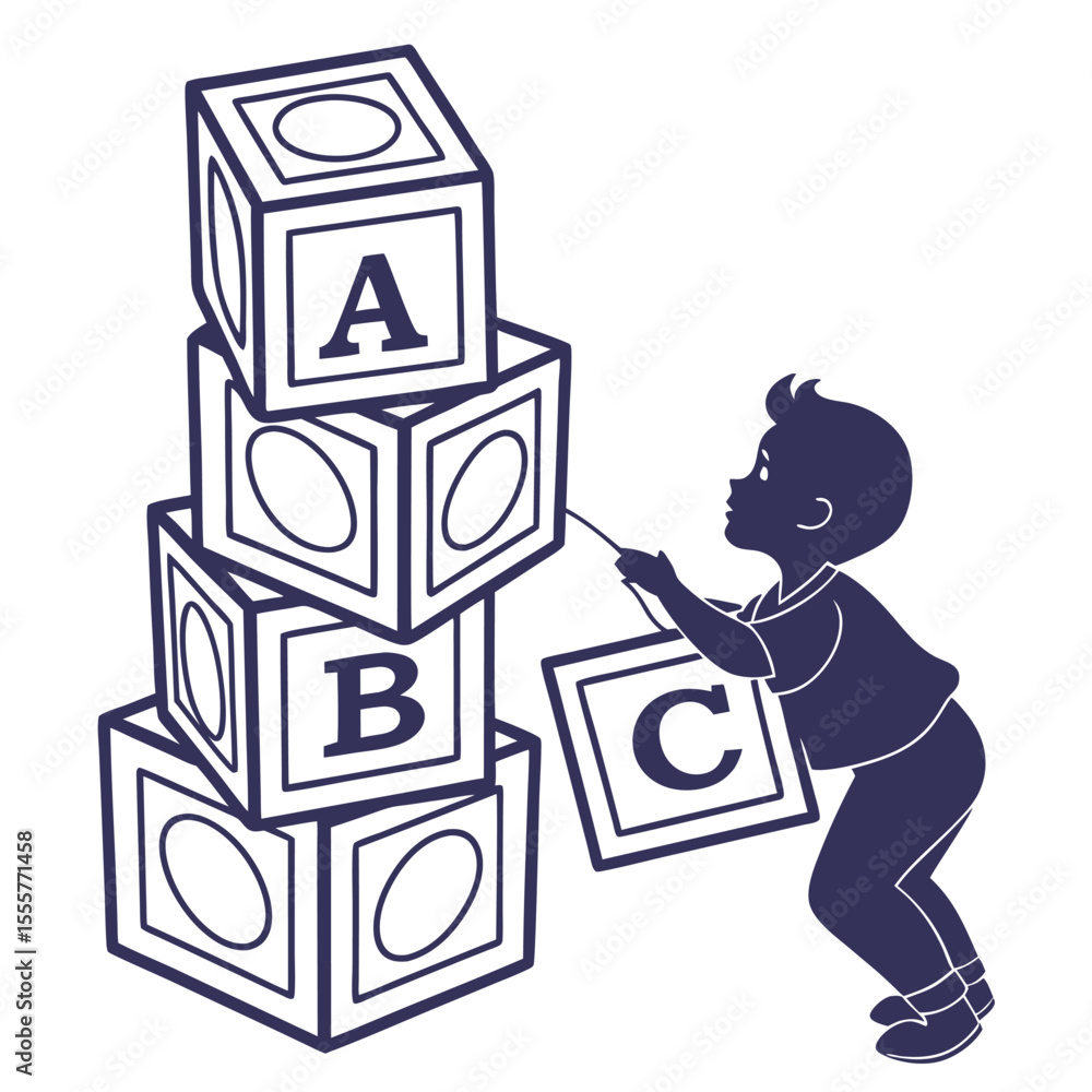 Fototapeta premium silhouette ABC blocks toy for baby shower clipart on transparent background