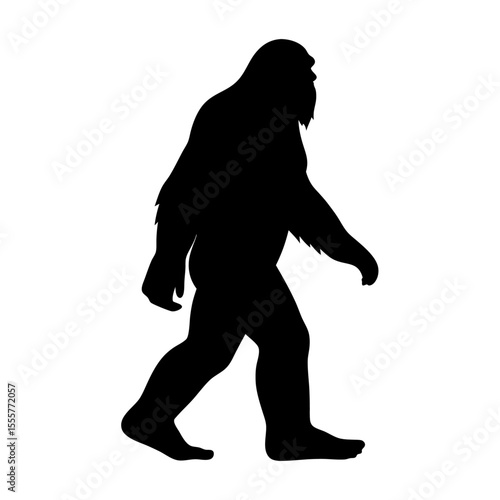 A bigfoot silhouette walking isolated on white background