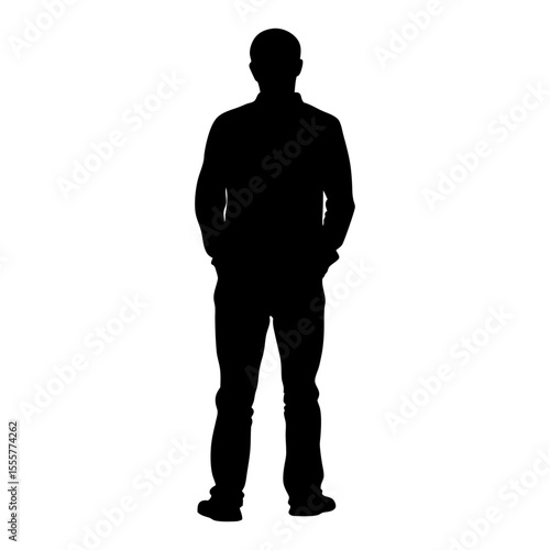 Silhouette of a man standing, isolated on white background
