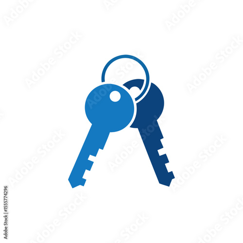 Two blue keys isolated on white background, a simple icon representing security and access