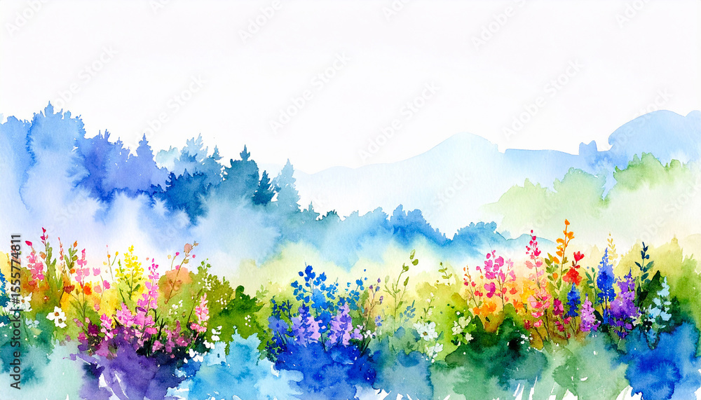 Fototapeta premium Watercolor paintings of the natural scenery of autumn. Watercolor strip with a touch of soft color. Freehand drawing design element on a white background. 