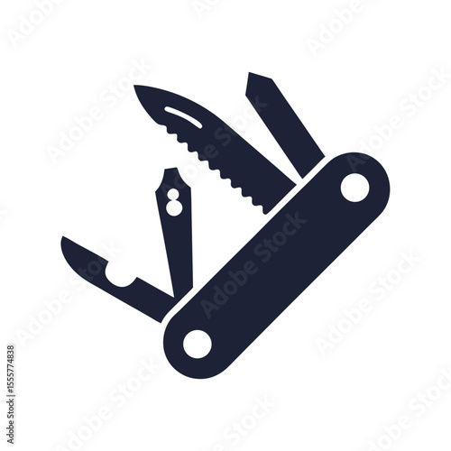 A detailed swiss army knife icon is isolated on white background