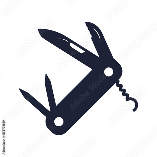 Swiss army knife icon with corkscrew, isolated on white background