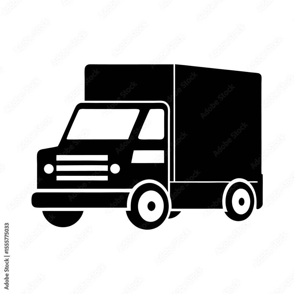 A black delivery truck is isolated on white background A black delivery truck is isolated on white background