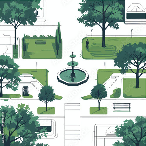 Architectural Illustrations, Top-Down View, Minimal, Hand-Drawn, Vector, People, Parks, Outdoor Spaces, Design Presentations