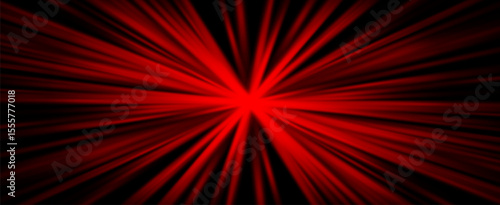 Explosive red light rays, radiate lines burst effect. Sunburst beams, dynamic red streaks background for speed power sport, heat weather, sci-fi and technology, comic manga art. Vector illustration