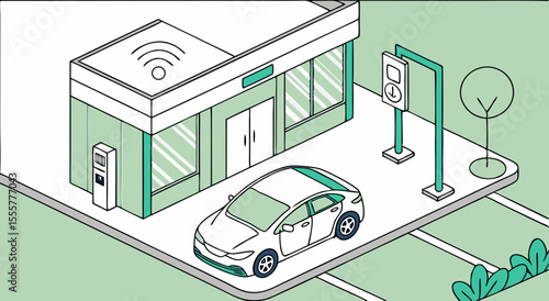 Electric car charging at modern charging statio (1) futuristic vector design
