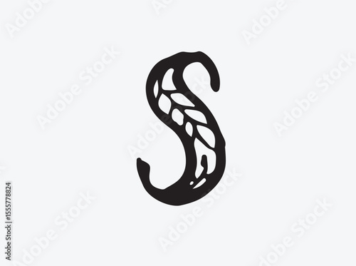 Hand-drawn lowercase letter S with abstract brush texture in black.