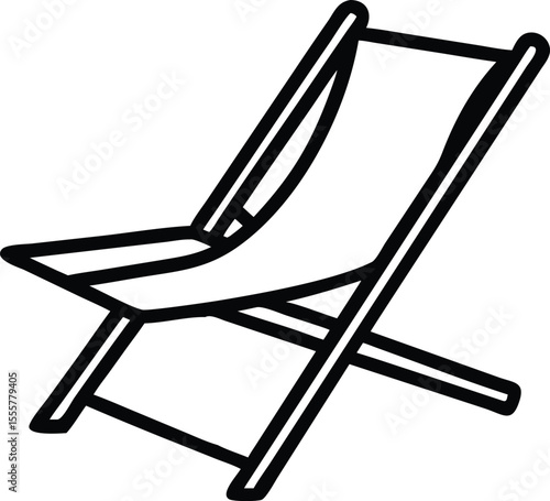 Simple Black and White Line Art Illustration of a Beach Chair