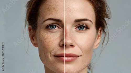 A captivating comparison highlights the difference between youthful and aged skin, focusing on facial features and skin texture. This visual contrasts the two stages effectively.